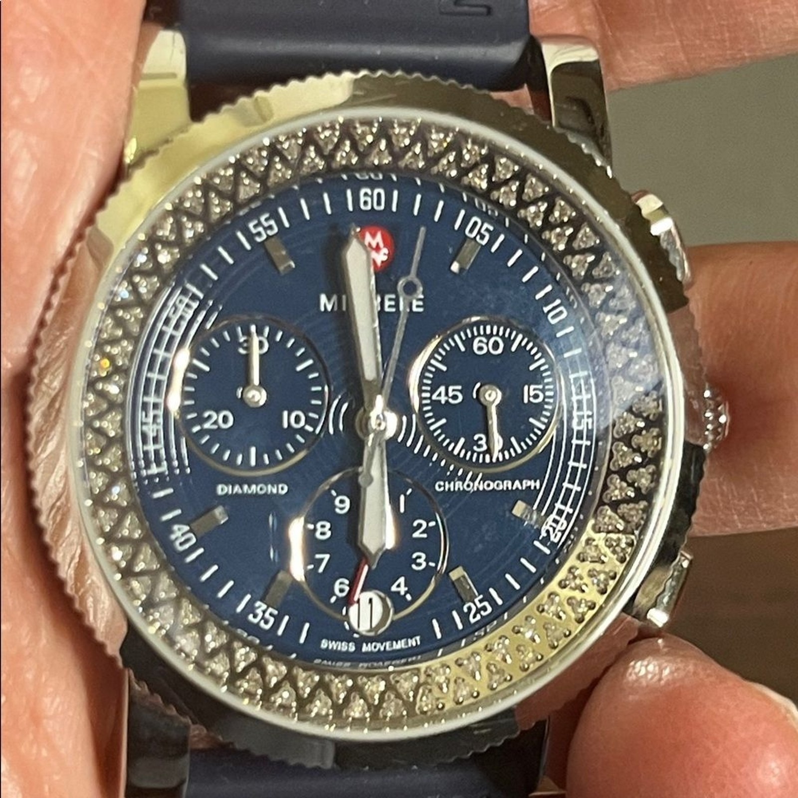 Michele Sport Sail Diamond Chronograph Watch Blue Dial Swiss Movement